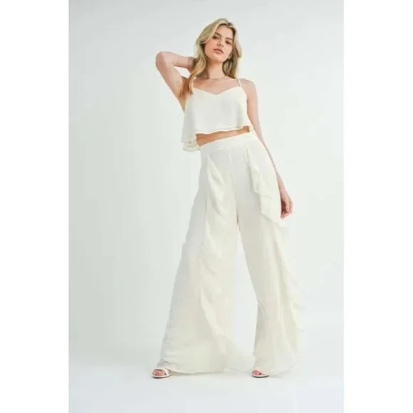 MABLE Crop Cami and Ruffled Wide Leg Pants Set